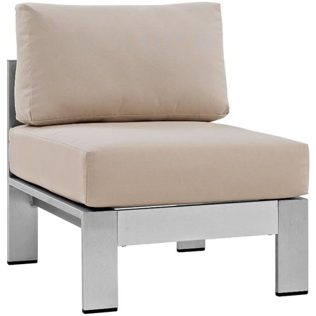 MODWAY Shore Outdoor Patio Aluminum Armless Chair, Silver and Beige EEI-2263-SLV-BEI